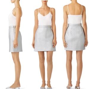 $380 Carven Shiny Tight Skirt Size 6 Silver Metallic Jacquard A-Line Mini Skirt
